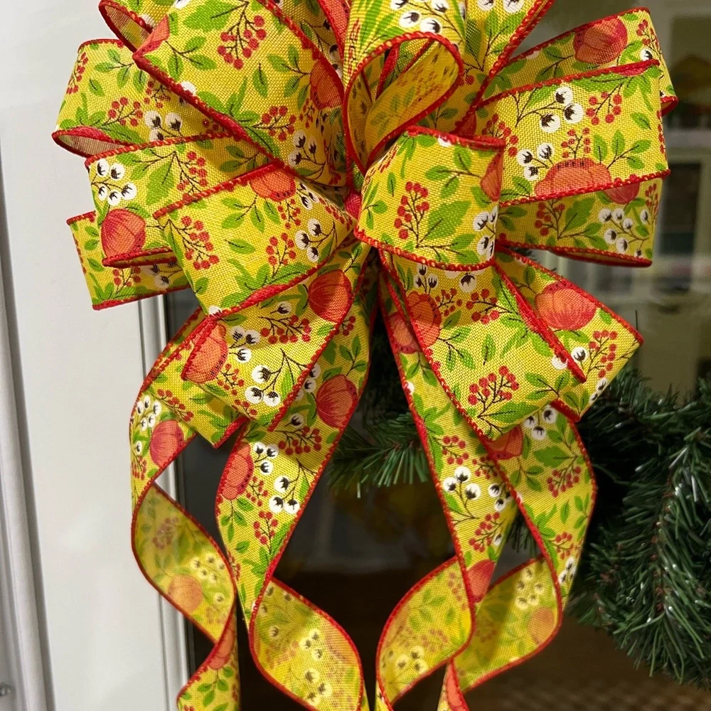 Festive Yellow and Tangerine Orange Floral Spring Summer Holiday Bow